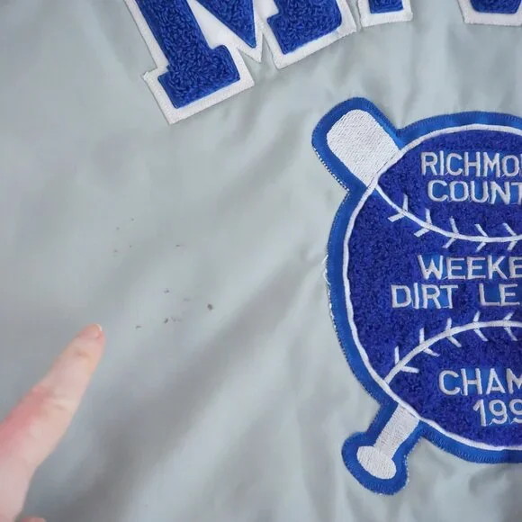 Vintage North Tail Grey Blue MVP Sports Patch Varsity Snap Jacket Large - Picture 13 of 16